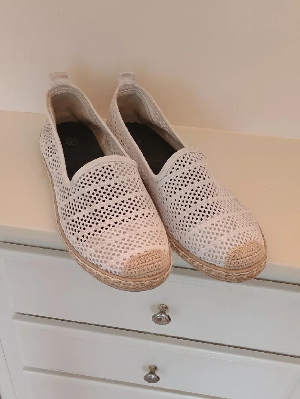 Women’s White Crochet Espadrille Heart Design Slip-On Shoes Flats